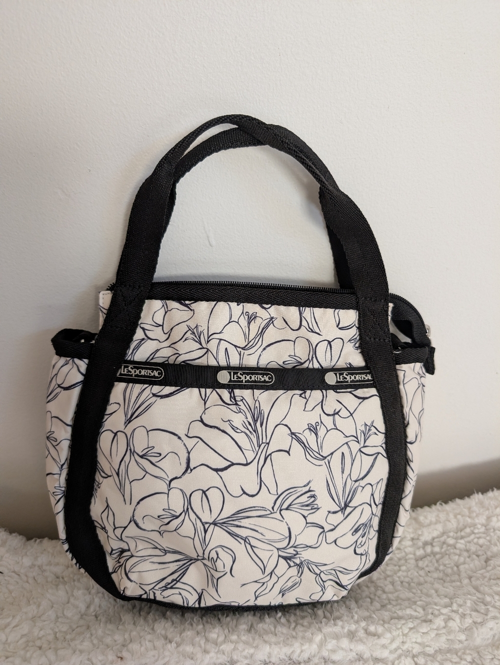 LeSportsac Mini Black White Flower Handbag Crossbody Bag